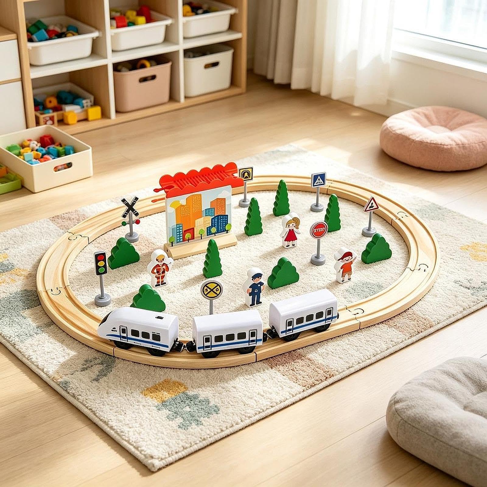 Trenino Elettrico con Binari, Set di Costruzione Facile E Realistico con Vagoni E Personaggi Femminili, 35 Pezzi