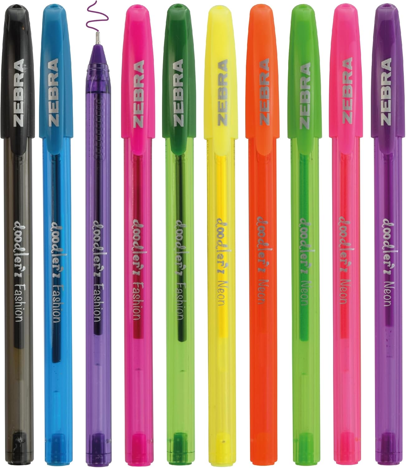 Zebra Pen Doodler'z Gel Pens for Writing 10pk - 1.0 Metallic Pens Multicolour - Smudge Proof, Water Resistant Glitter Pens - 10 Glitter Gel Drawing Pens Multipack