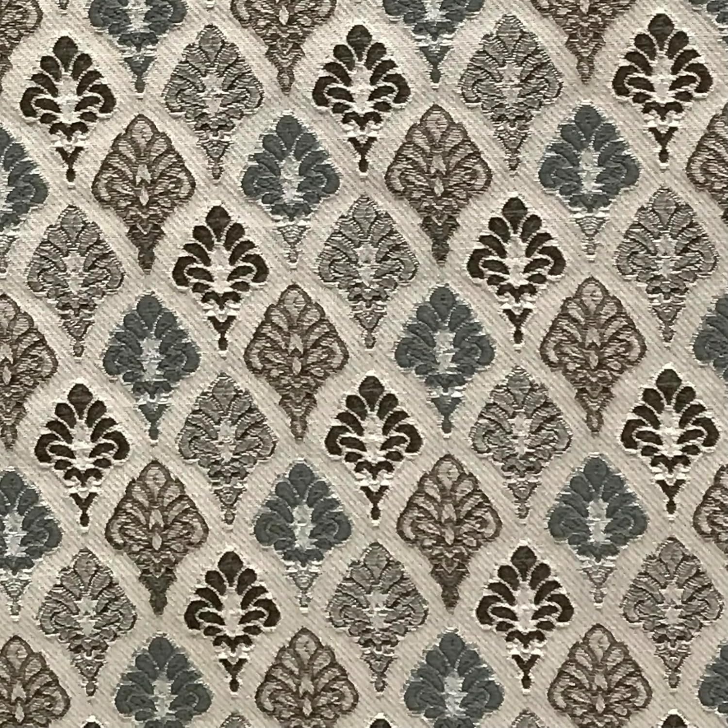 Luxurious Premium Mughal Chandelier Vintage Design Jacquard Fabric for Upholstery, Window Treatments and Craft - 54 inches Width - Fabric by The Yard (Silver)