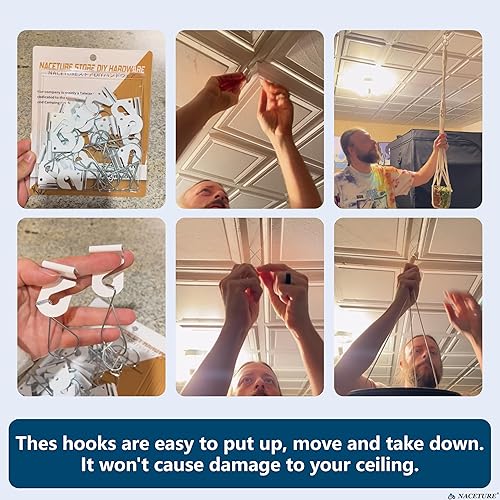 Miniatura 2 de Gancho de techo para colgar, 30 unidades, paquete de 10 ganchos de techo blancos resistentes y 20 clips de techo suspendidos, decoración de techo