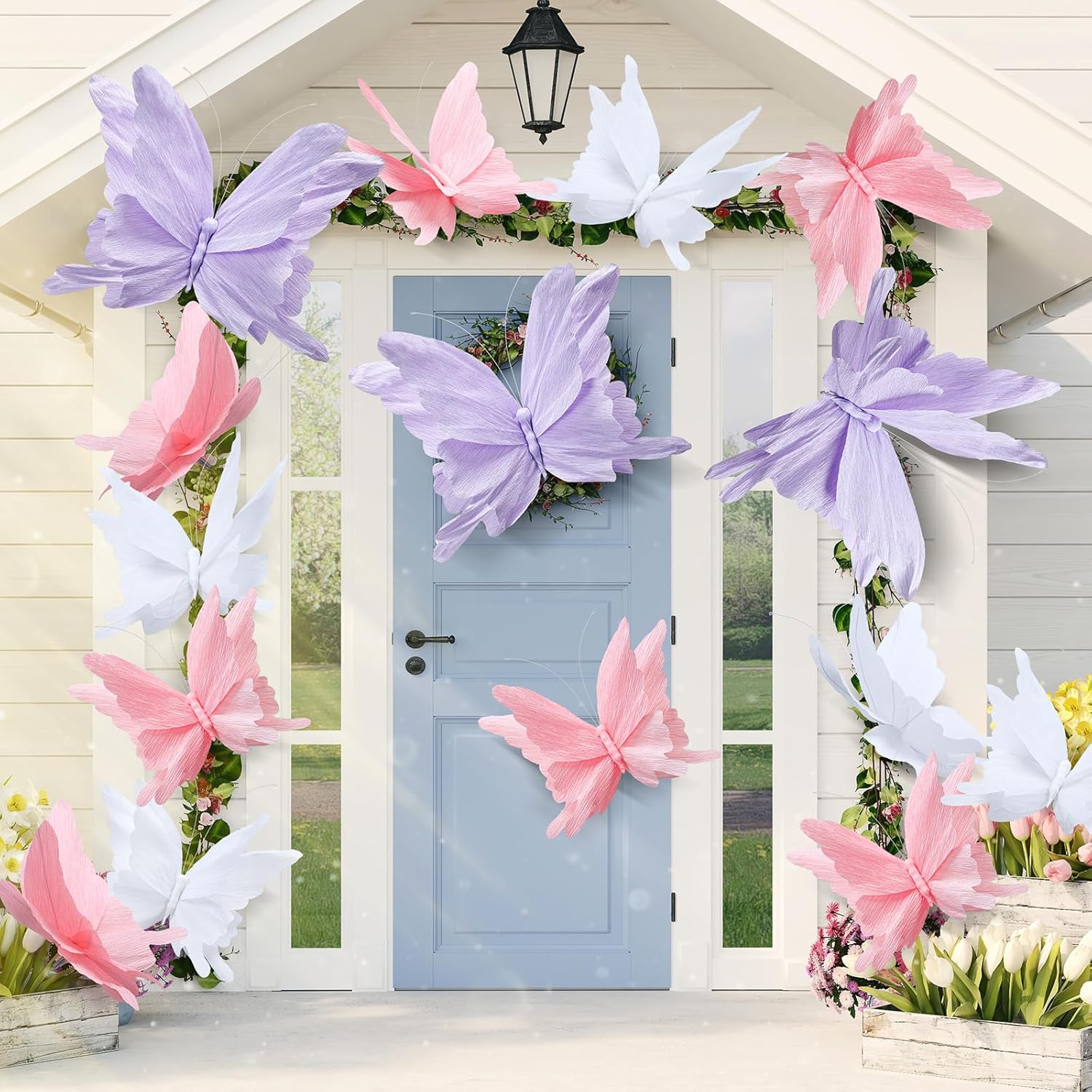 3 Pcs Large Butterfly Party Decorations Hanging 3D Crepe Paper Butterfly Decoration Mariposas Grandes para Decoracion for Wedding Party Birthday Baby Shower Garden(Purple, Pink, White,11inch,20 Inch)