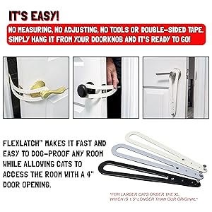 FlexLatch Cat Door Holder Latch - Gray Cat Door Alternative, Flex Latch Strap Let's Cats in and Keeps Dogs Out of Litter and Food Safe Baby Proof One Piece No Measuring Extra Easy