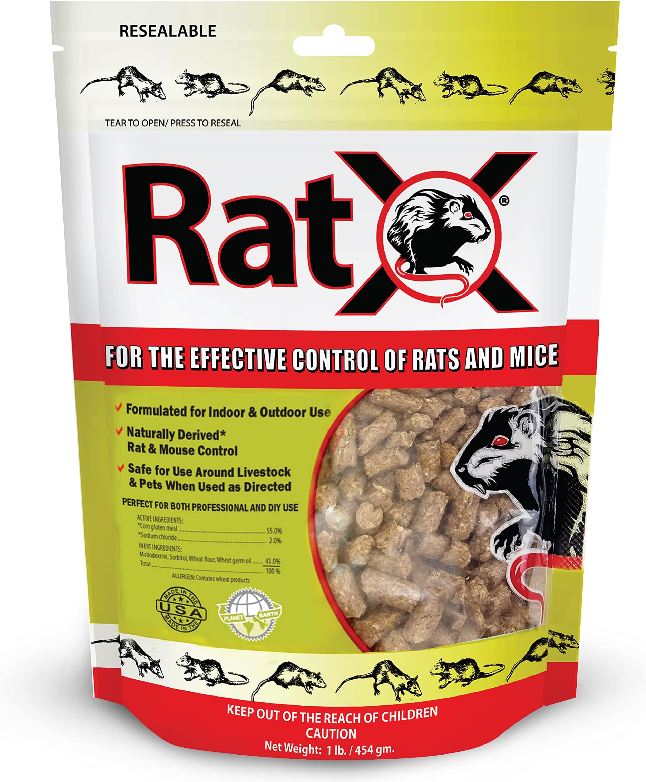 EcoClear Products 620101, RatX All-Natural Non-Toxic Humane Rat and Mouse Killer Pellets, 1 lb. Bag