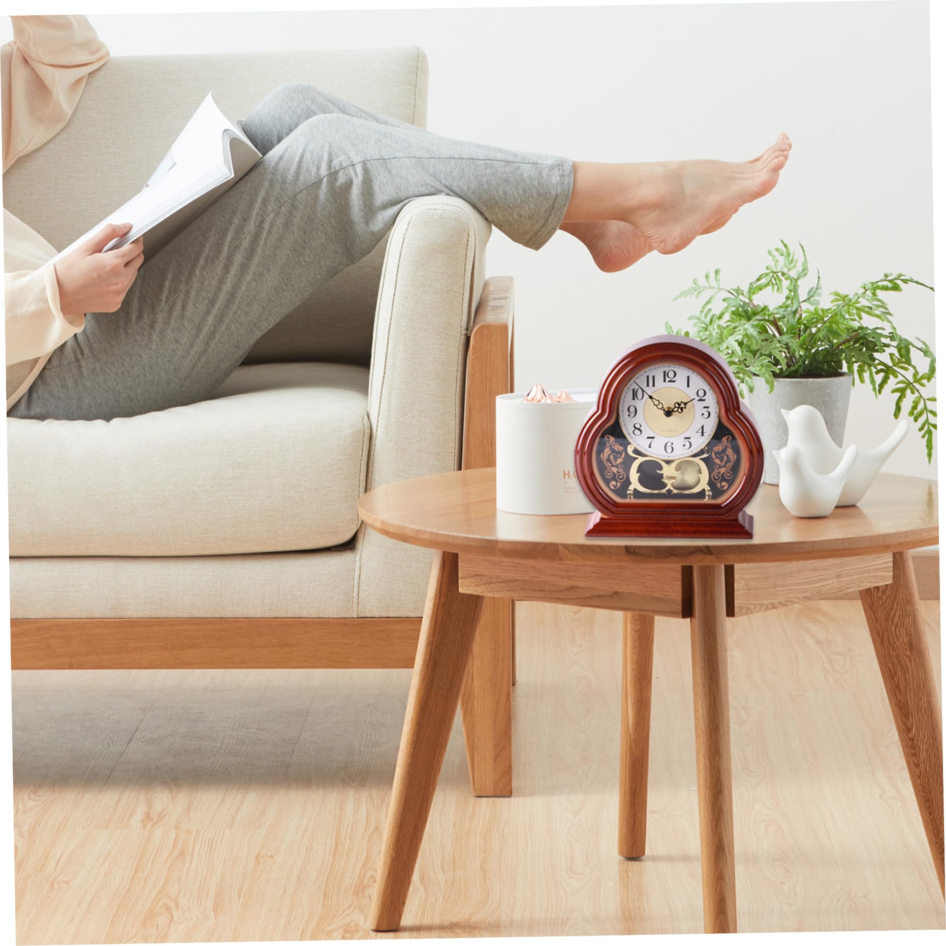 Relojes de sobremesa para sala de estar, relojes de sobremesa para sala de estar, reloj de repisa silencioso, reloj de mesa de madera de nogal vintage, funciona con pilas con péndulo oscilante para u