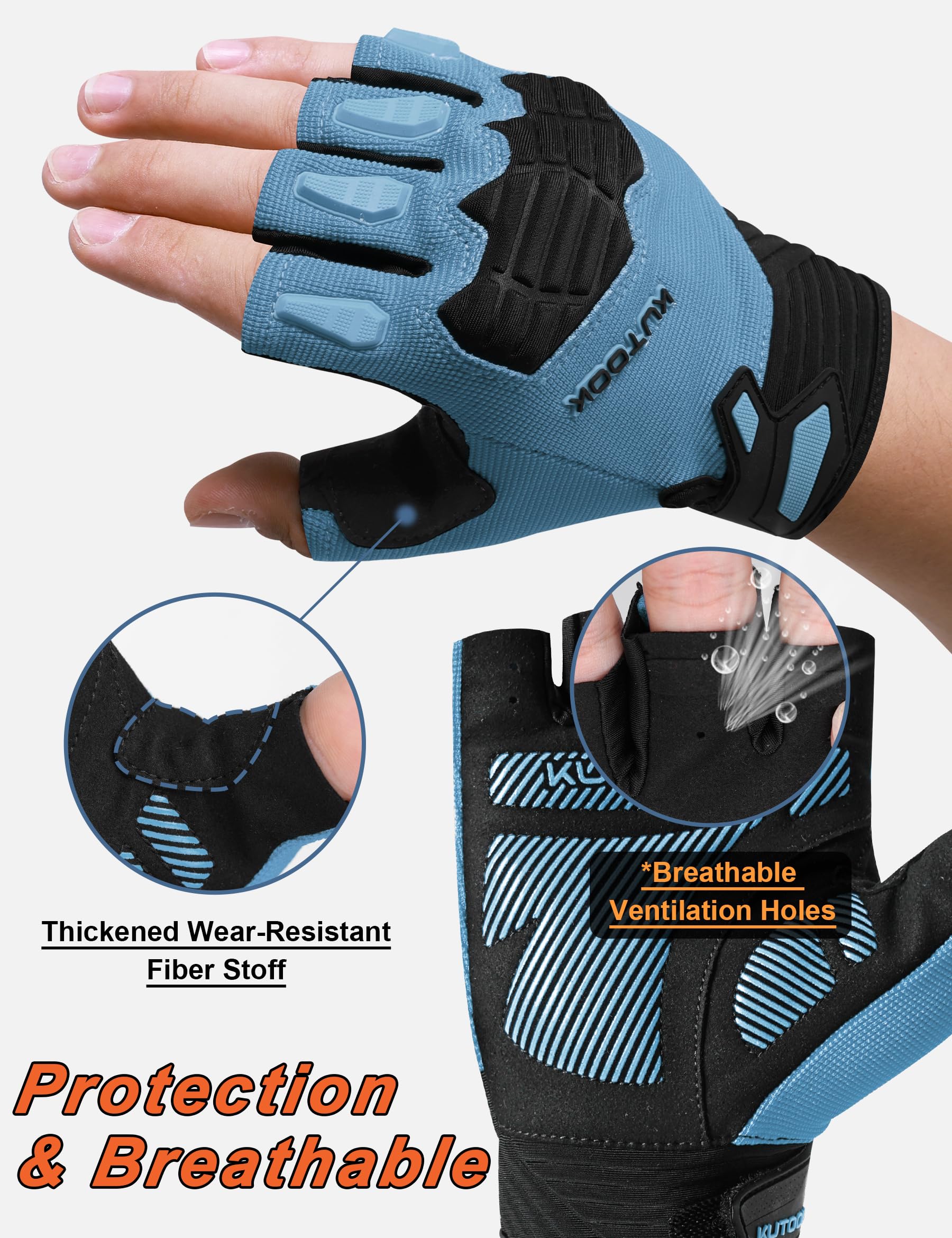 KUTOOK Gants de Cyclisme pour Hommes VTT à Demi-Doigts avec Protection du Poignet d'été Contre Les Chocs