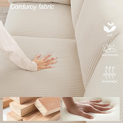 Miniatura 6 de Juego de sofá para sala de estar, juego de sofá de pana de 3 plazas y silla individual, sofás para apartamentos y espacios pequeños (beige, juego de