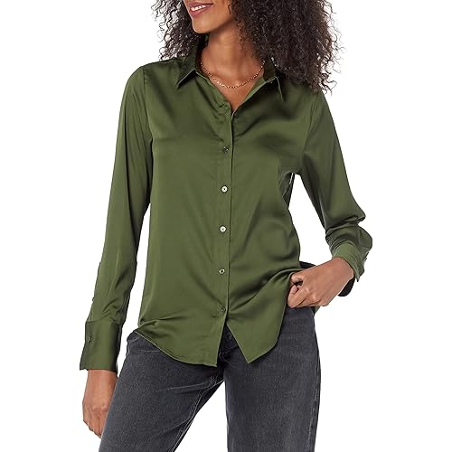 Amazon Essentials Womens Regular-Fit Satin Button Down Blouse (Available in Plus Size)