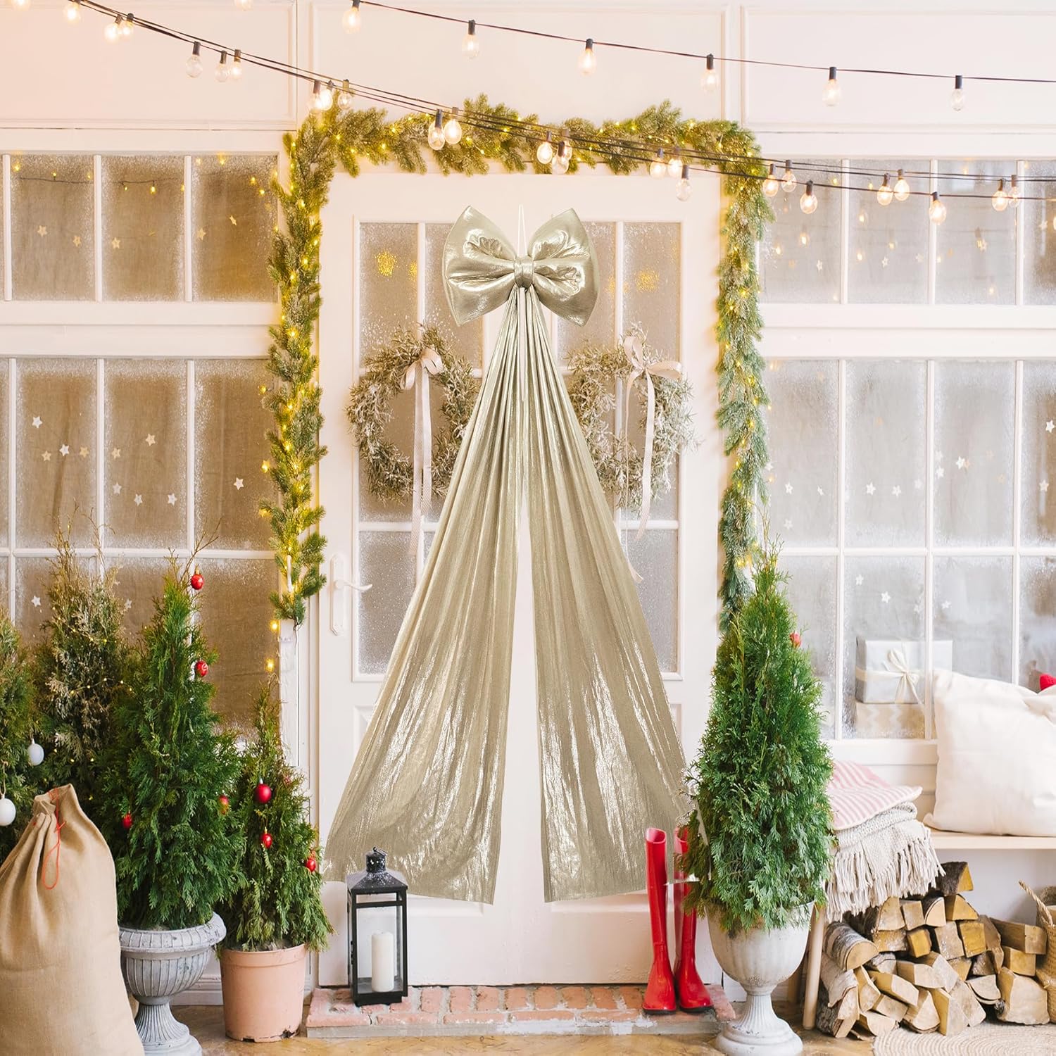 Christmas Tree Topper Bow，67x16 Inch Extra Large Room Decor Ribbon Bow for Wedding Engagement Birthday Party，Giant Xmas Bow Decorations for Home Wreath Door Wall(Champagne Gold) - Image 5