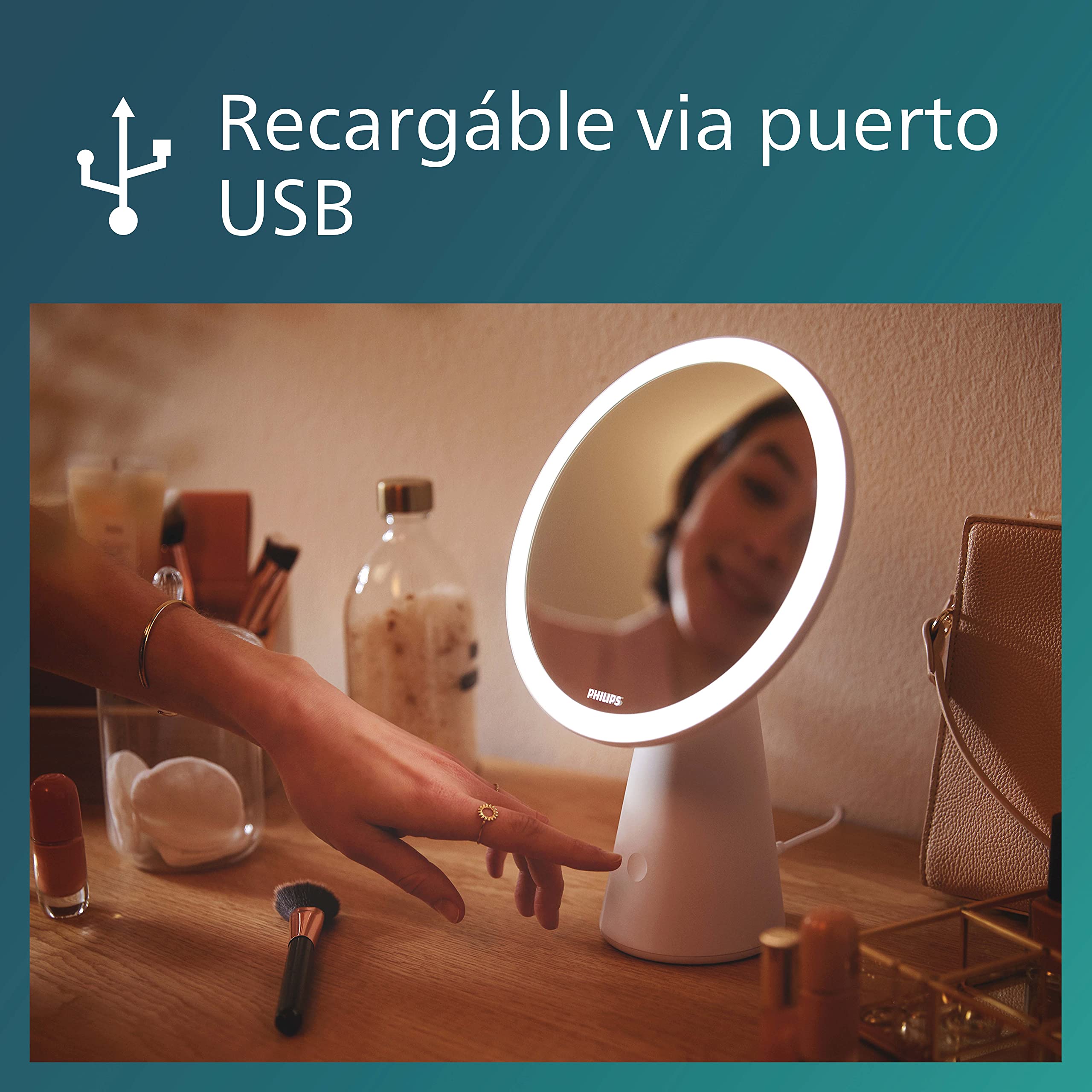 Philips - Lámpara LED rosa de tocador con 3 escenas de luz blanca 4.5W con carga USB