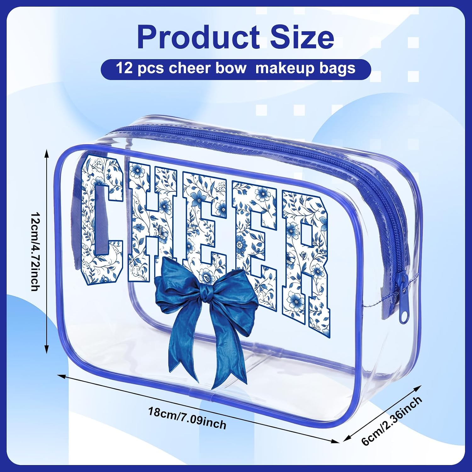 Tudomro 12Pcs Cheer Gifts Bulk for Team Cheerleader Makeup Bags, Blue