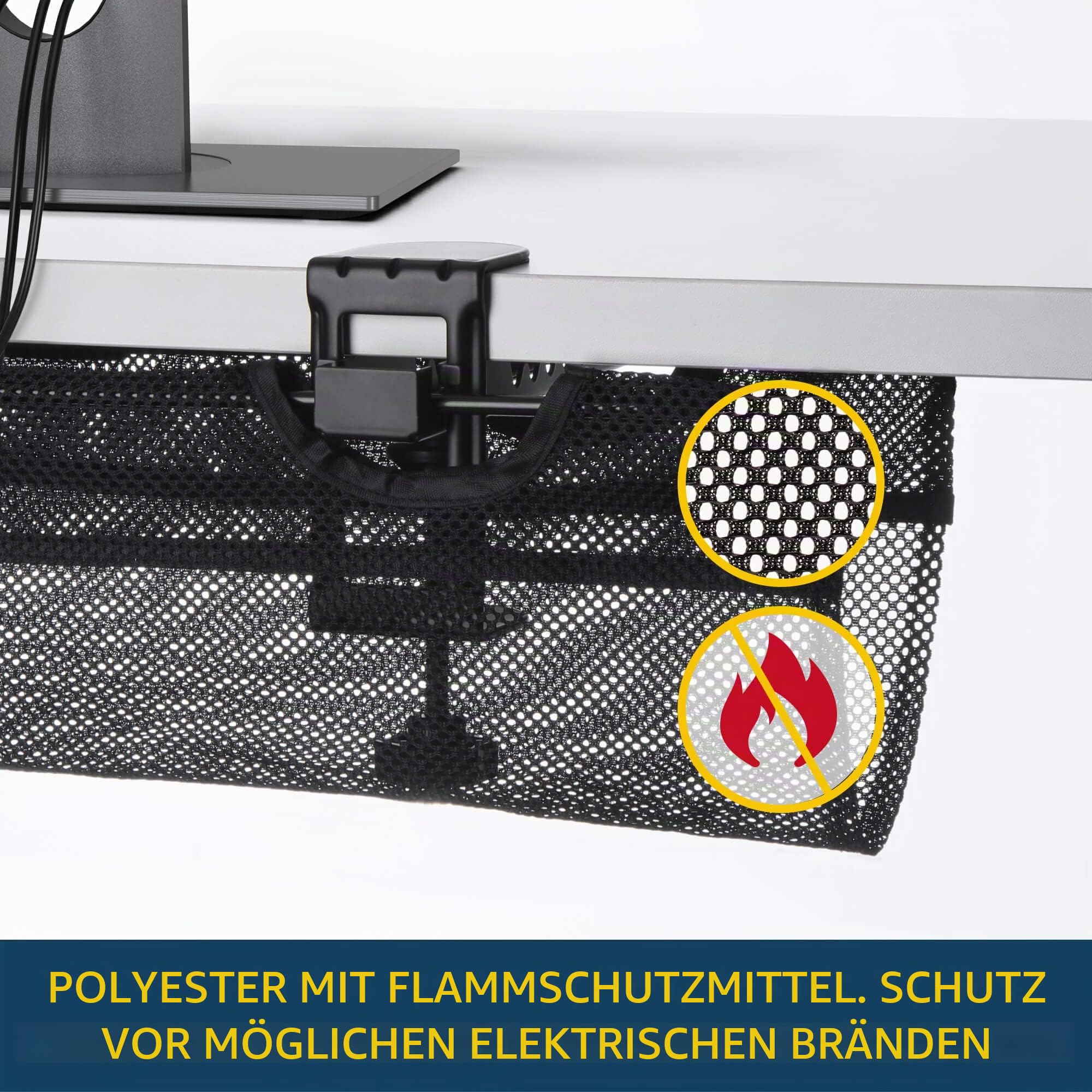 Kabel-Management-Tablett unter dem Schreibtisch, 91,4 cm, kein Bohren, Kabel-Organizer für Steckdosenleiste, sicheres Drahtnetz für Schreibtische, Büro und Zuhause (schwarz)
