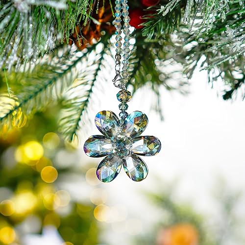 Miniatura 10 de Colgante de copo de nieve de cristal para coche, adorno colgante de la suerte, decoración del espejo interior del coche, accesorios para el hogar