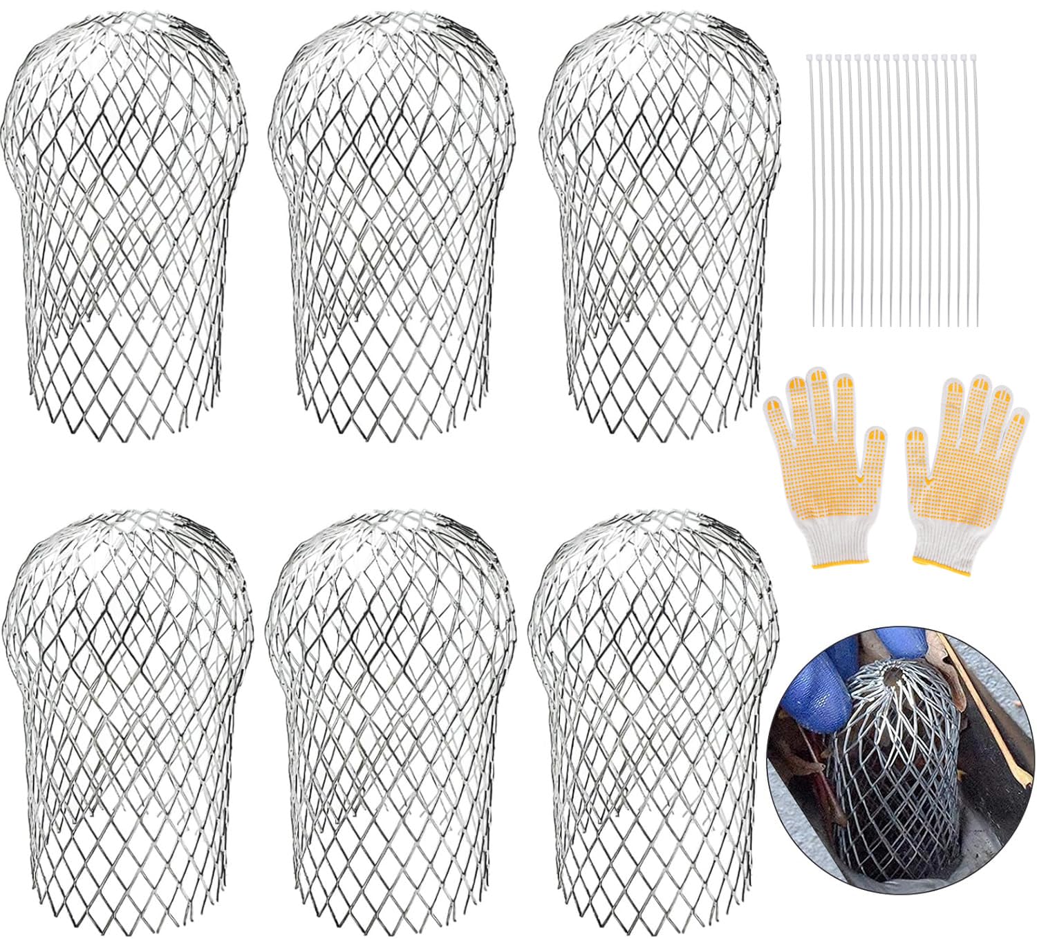 6Pcs Gutter Downspout Guards 3.5 Inch Aluminum Leaf Filter Strainer Expandable Gutter Downspout Protector for Preventing Blockage Leaves Debris