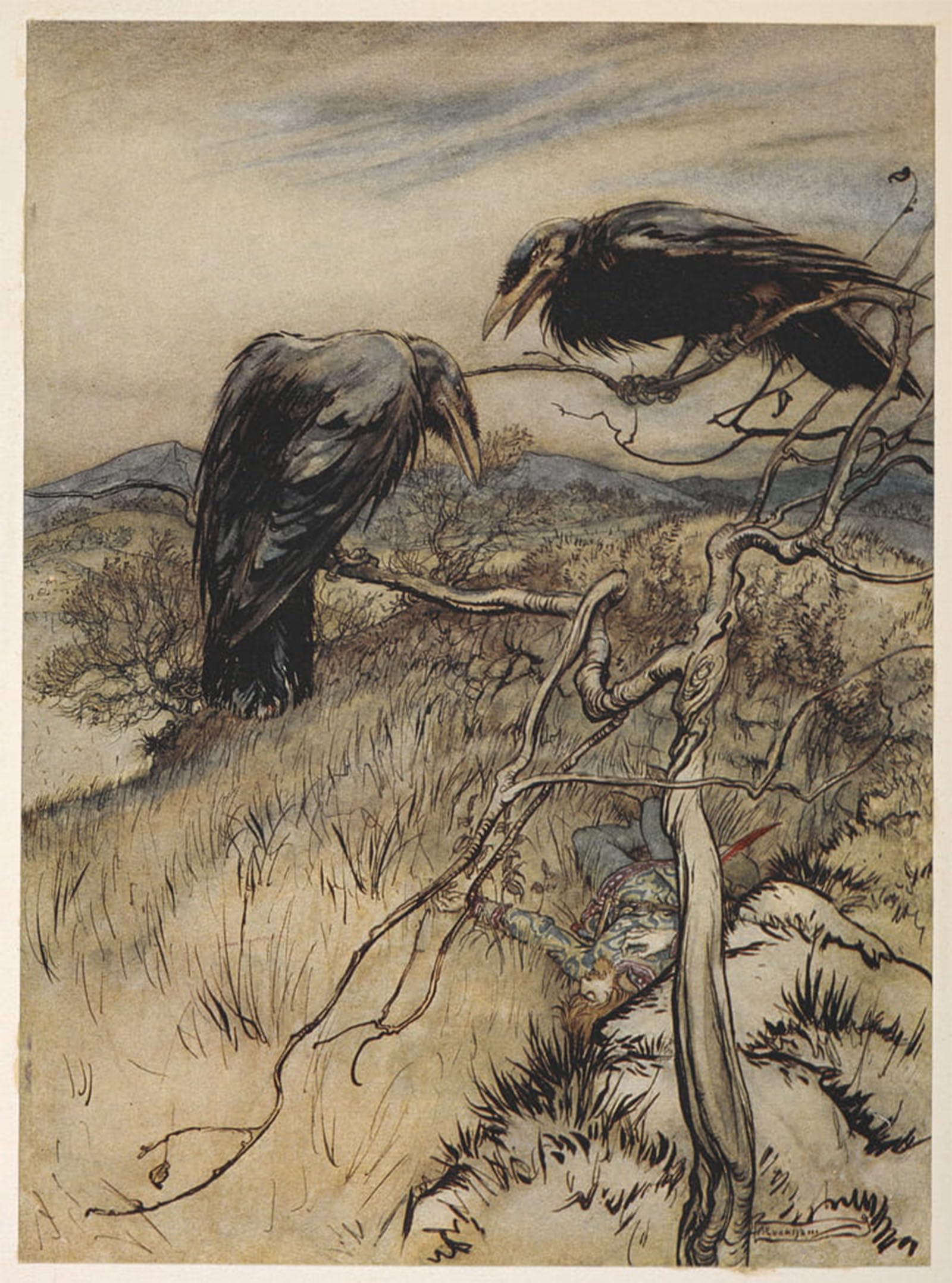 POSTERIIk Famous Animal Posters Vintage Picture an Illustration of the Twa Corbies by Arthur Rackham Modern Wall Decor for Home Decor 60x90cm