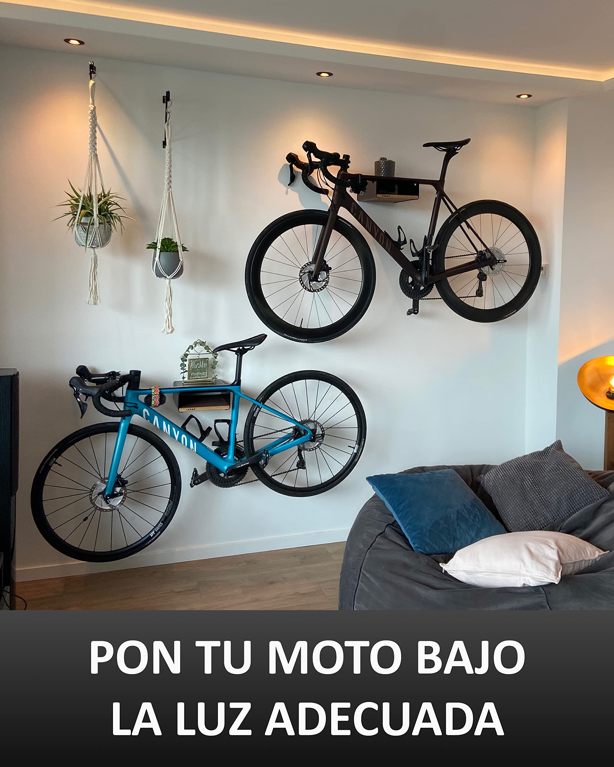 PARAX Soporte Bicicletas Pared - Soporte Mural de Interior para Bicicletas - Suspensión de Aluminio y Madera - Portabicicletas Nuez - M