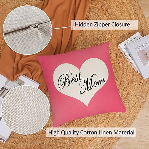 Miniatura 2 de Juego de 4 fundas de almohada para el Día de la Madre Feliz de 18 x 18 pulgadas, fundas de almohada con texto en inglés "I Love You Mom", fundas de