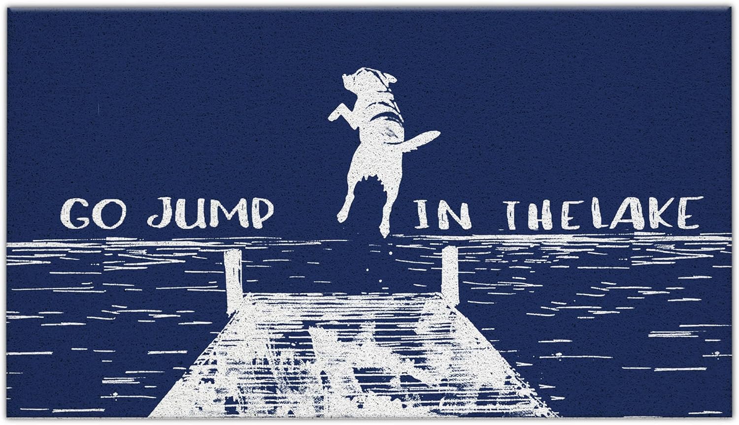 Lakeside Dog Door Mat, Lakes Lover Gifts Doormat for Front Door Entrance Porch, Lake House Bath Mats for Bathroom, Go Jump in The Lake Welcome Mats for Outdoor Entryway, 17x30 in (Navy Blue)