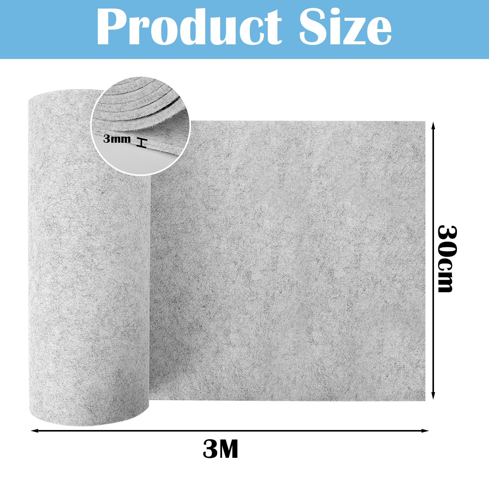 Rotolo di Feltro 30cm×300cm×3mm, Feltro per Lavoretti, Feltro Artigianale per Borse in Feltro Cucito, Runner da Tavola in Felt, Felt per Tessuti Patchwork Cucito Fai da Te, Grigio Chiaro