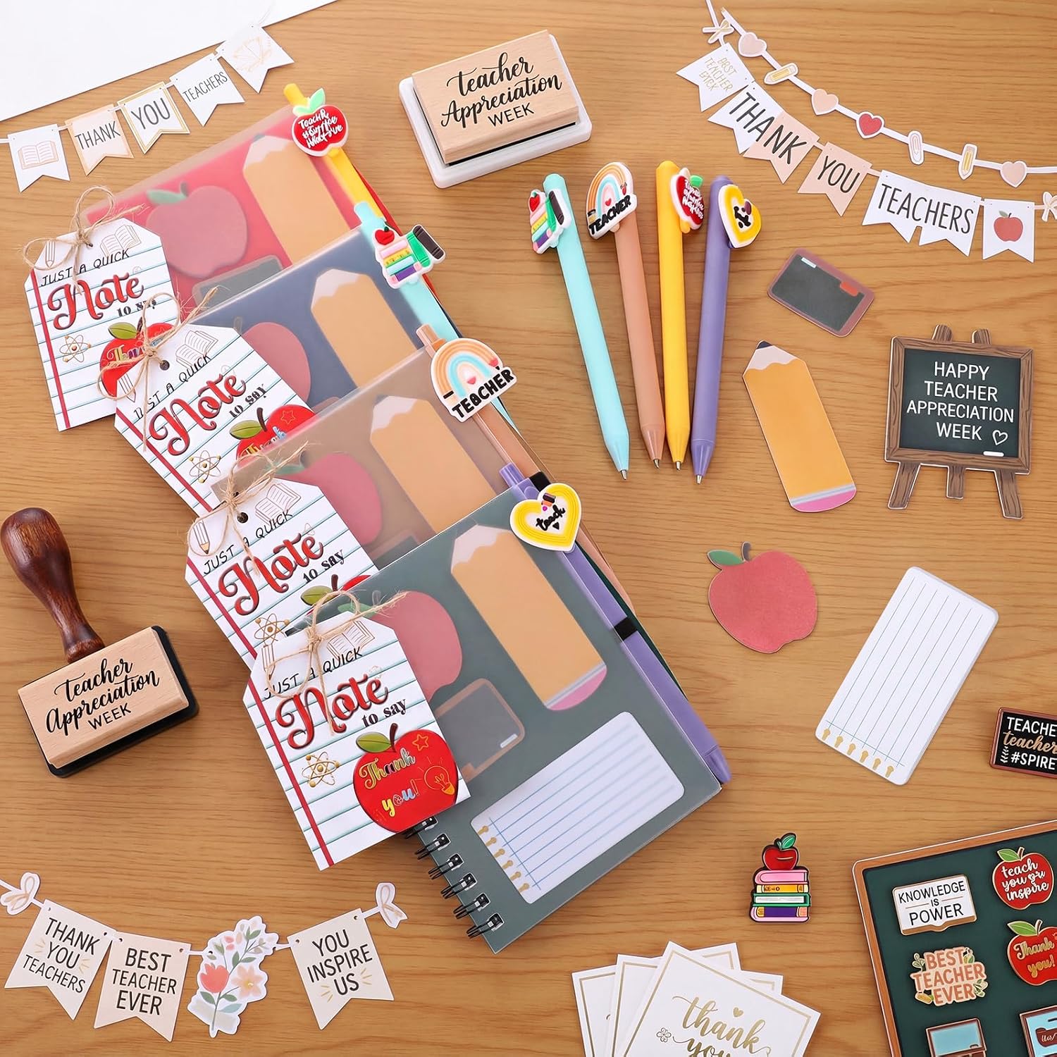 Crtiin 12 Sets Back to School Teacher Gifts Bulk, Spiral Notebooks with Sticky Notes Pens Gift Bags First Day of School Appreciation Stationery Set for Teacher Classroom Office Supplies