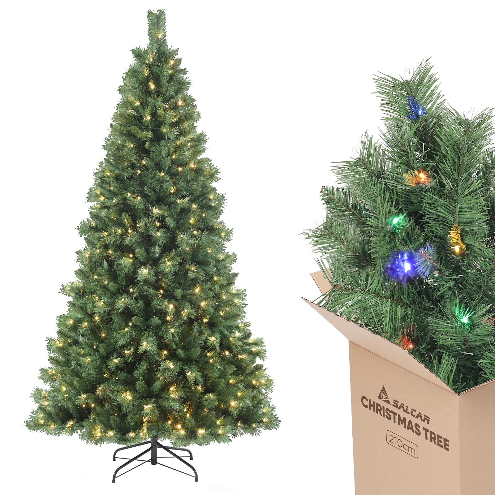 LIFEZEAL Albero Di Natale Artificiale Con LED 150 Cm - Innevato, 170 Luci Con 8 Effetti, Base In Metallo, PVC Di Qualità