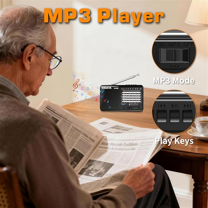 Radio portátil XHDATA D328 AM/FM/SW MP3 USB Negro miniatura 7