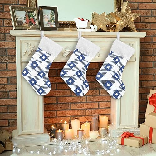 Miniatura 7 de JJoias Gingham-Pattern-Pastel-vichys Large Personalized Christmas Stockings, 18 Fireplace Hanging Xmas Stockings Family Decorations, 1 Pack