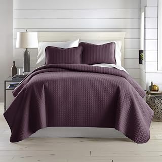 Oversized Twin Quilt Set with 1 Matching Quilted Pillow Sham, Purple Quilts | Twin XL Quilt Bedspread Set, Dorm Bedding Essentials, Machine Washable Purple Bed Spread, Soft, Southshore Fine Living, Inc