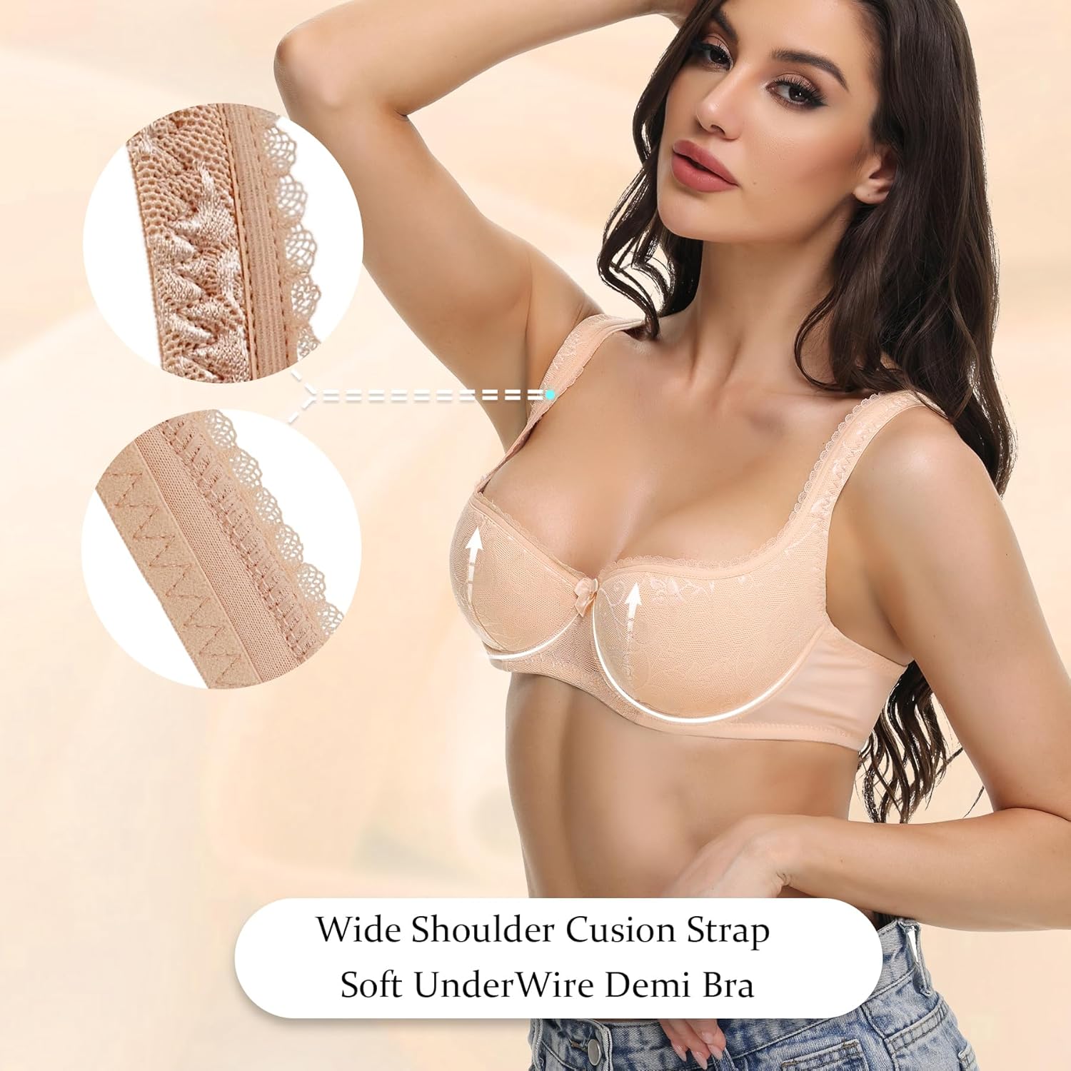 Demi Balconette Bra Underwire Half Push Up Cup Low Cut Balcony Sexy Bras for Women - Image 3