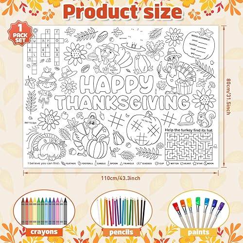 Miniatura 7 de Póster de otoño para colorear de Acción de Gracias de 43.3 x 31.5 pulgadas, manualidades de papel de dibujo gigante para decoración de mesa de