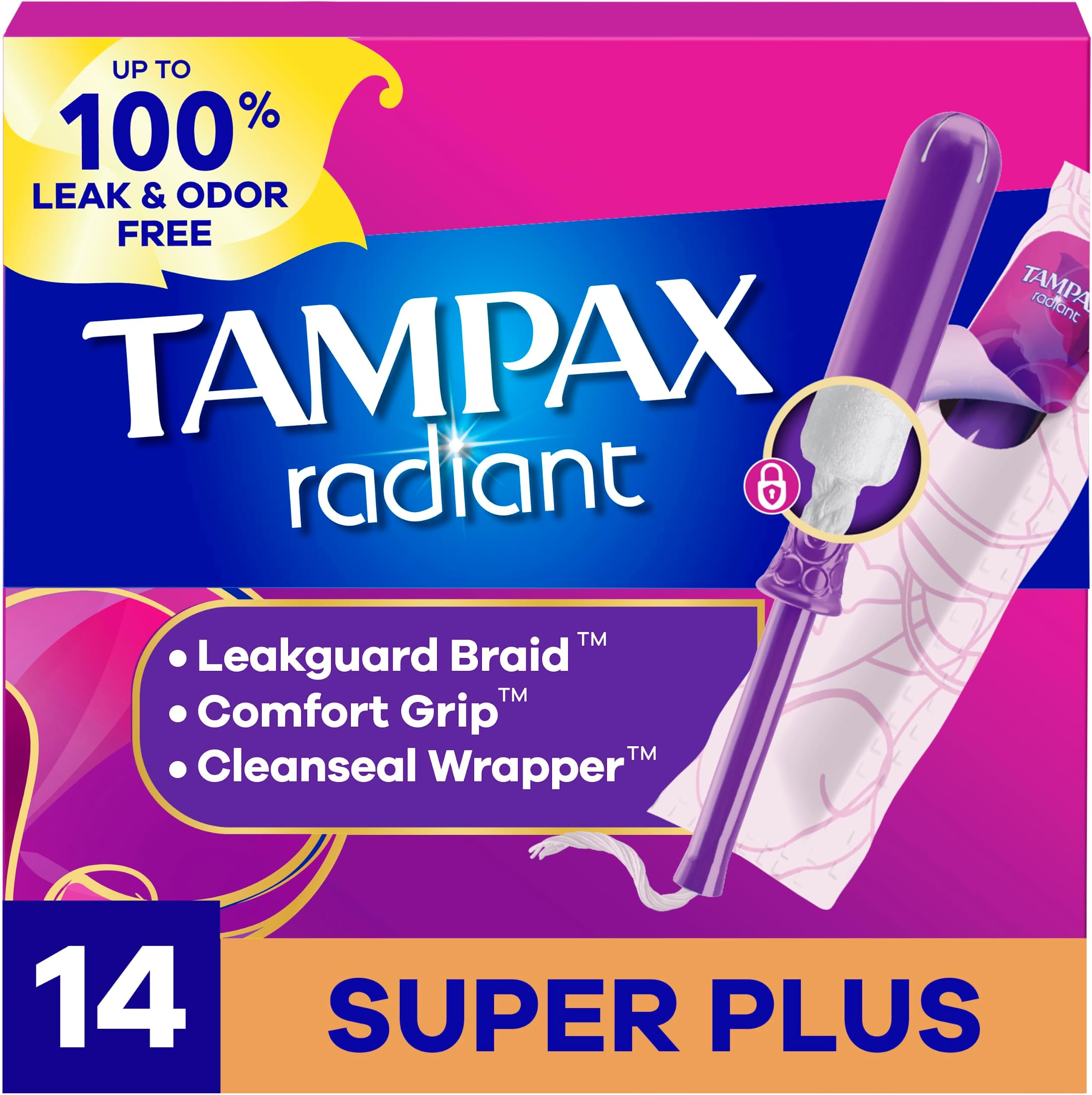 Radiant Tampons, Super Plus Absorbency, Unscented, 14 Count (Packaging May Vary)