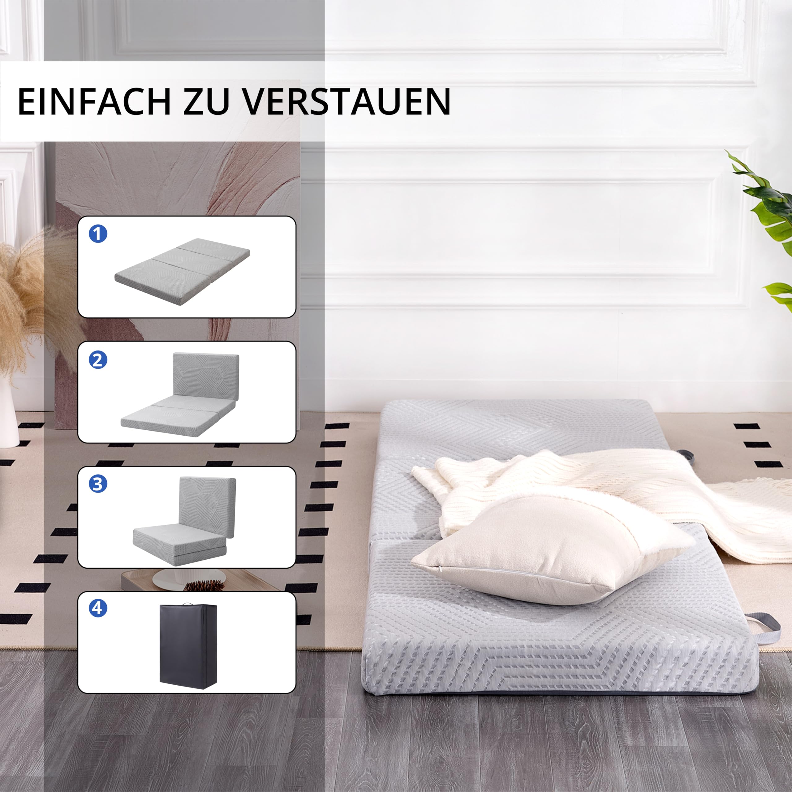 EGOHOME Klappmatratze 80x195 cm, Gästematratze Klappbar Höhe 10 cm, Faltbare Matratze Härtegrade H3, Reisematratze, 3-Teilige Visco Schaumstoff Faltmatratze für Reisen, Camping, Boden, Gästebet