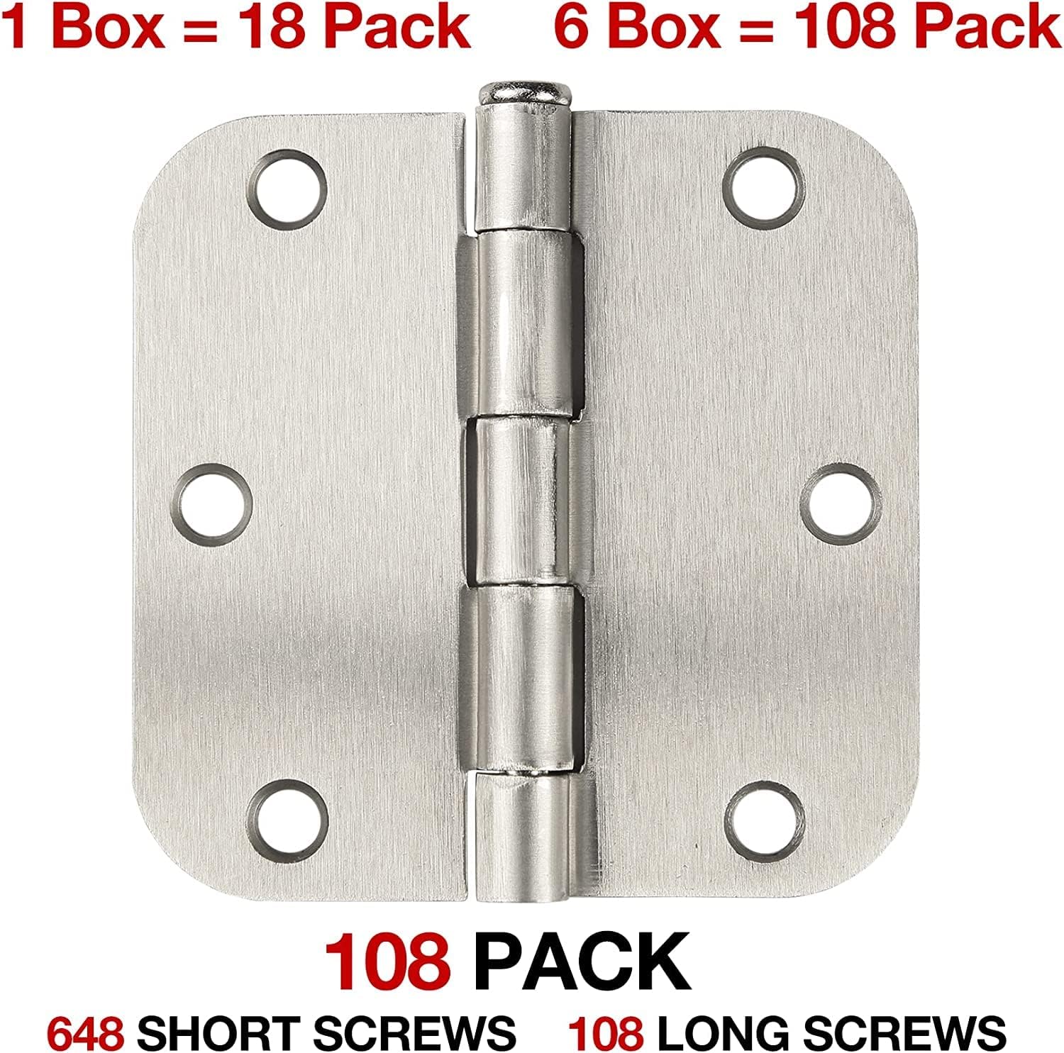 JIW 108 Pack Nickel Door Hinges Brushed Nickel 3-1/2 Interior Satin Nickel 3.5 Inch x 3.5" with 5/8" Radius Corners 3 ½" Silver Bedroom Residential