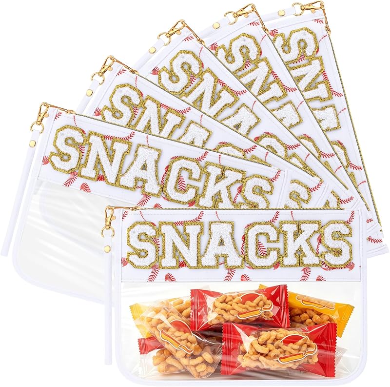 Necessaires transparentes SilTriangle com zíper, estampa de letras e tema de beisebol, Pacote com 6