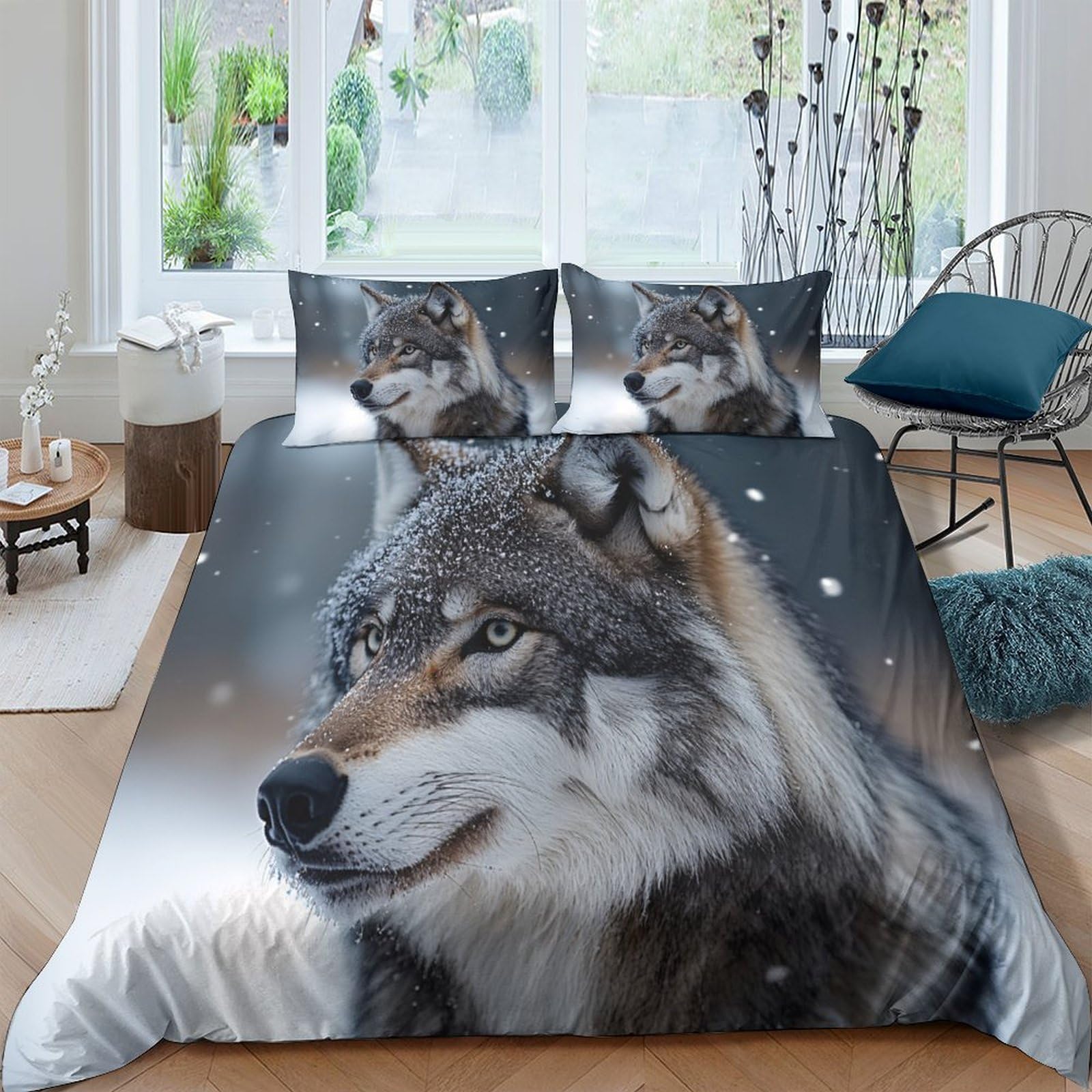 Ctjqhvkz Style-1 3D Printed Wolf Forest Fitted Sheet Microfiber Soft Anti-Slip Snow Night Mattress Cover For Bedroom Dorm Decor Single（135X200cm）