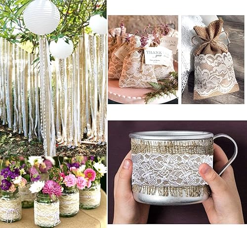 Miniatura 6 de Cinta de encaje blanco con ribete de encaje floral de 10 yardas y 3 pulgadas para accesorios de ropa y decoración rústica de boda nupcial