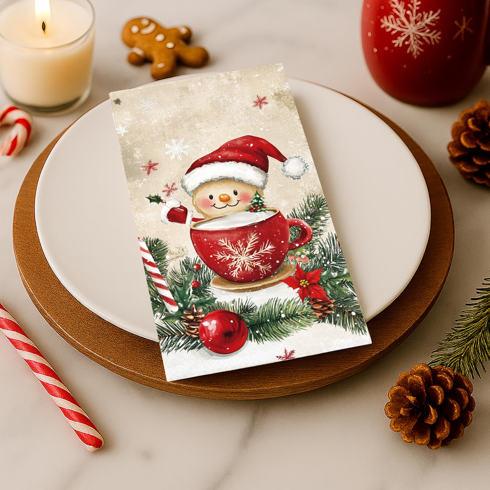 Tbsone 100 tovaglioli di carta usa e getta di Natale: tovaglioli per ospiti, decorazione da tavolo, bagno, casa, cucina, cocktail di vacanza