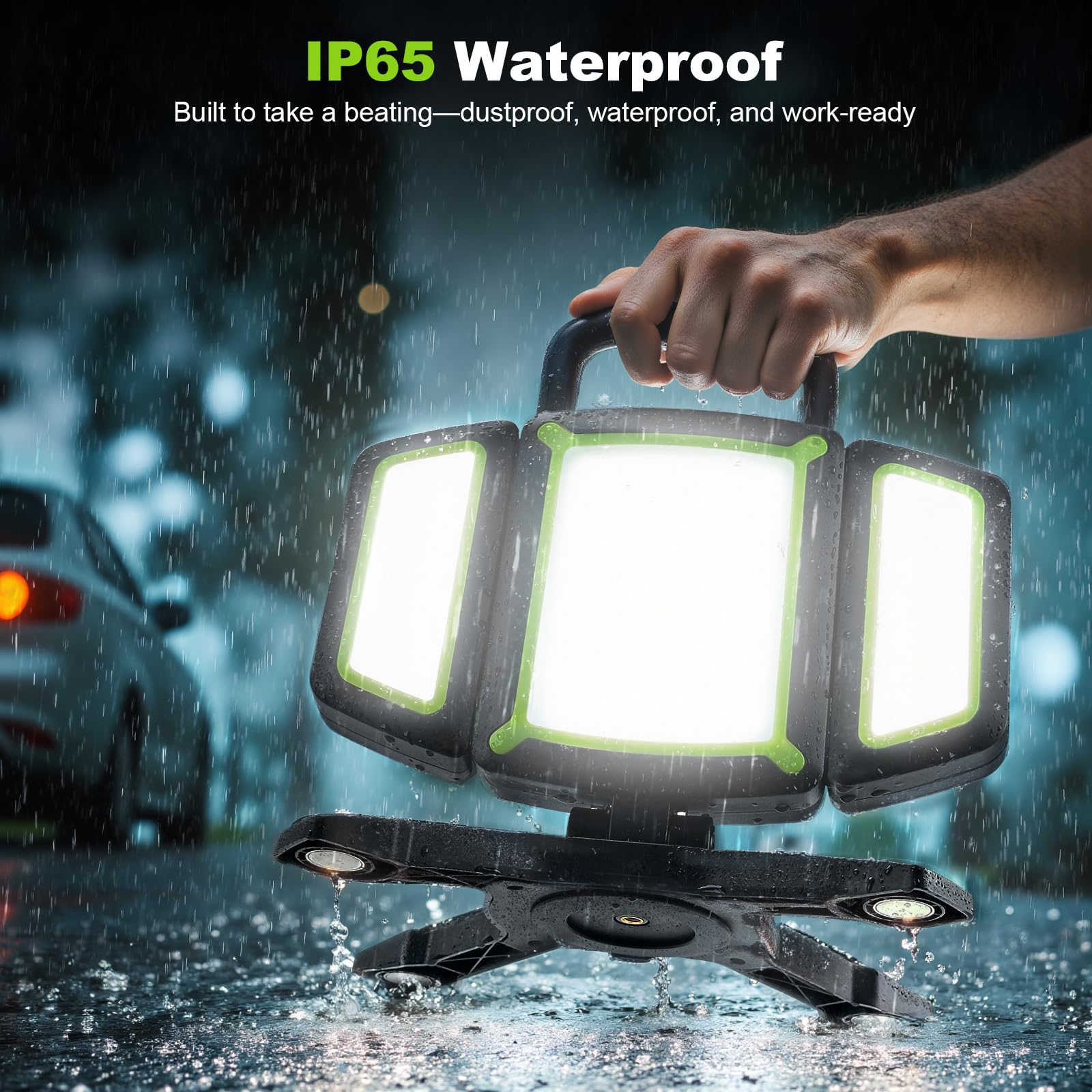 SideKing Projecteur LED Rechargeable 3000LM - Cadeau Fête des Pères, Lampe Chantier 4400mAh, Rotation 360°Base Magnétique, Pliable, IP65 Étanche, Projecteur LED Chantier pour Atelier, Camion