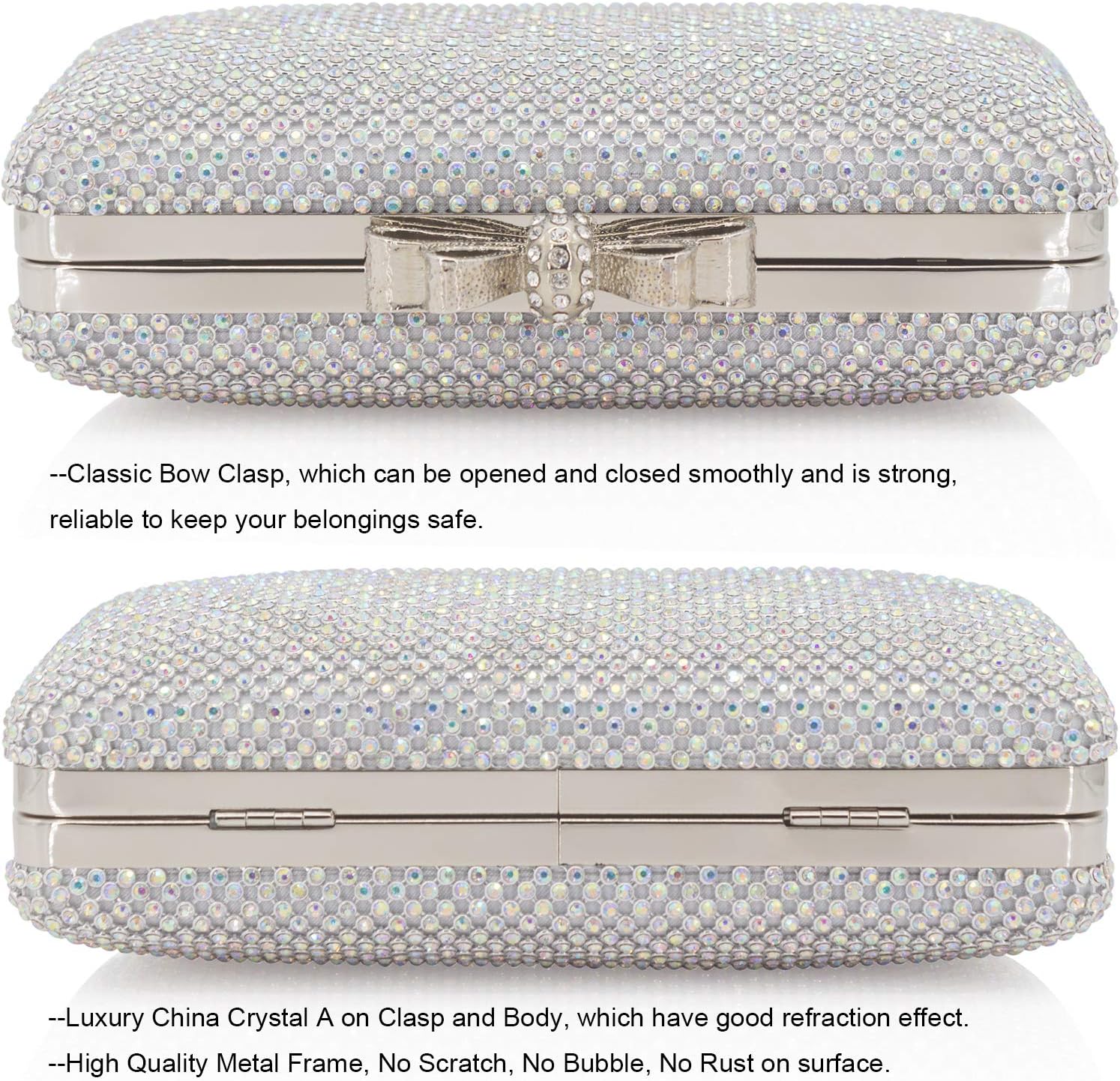 Dexmay Rhinestone Clutch Purse with Crystal Bow Clasp Evening Bag Wedding Party Dressy Handbag - Image 3