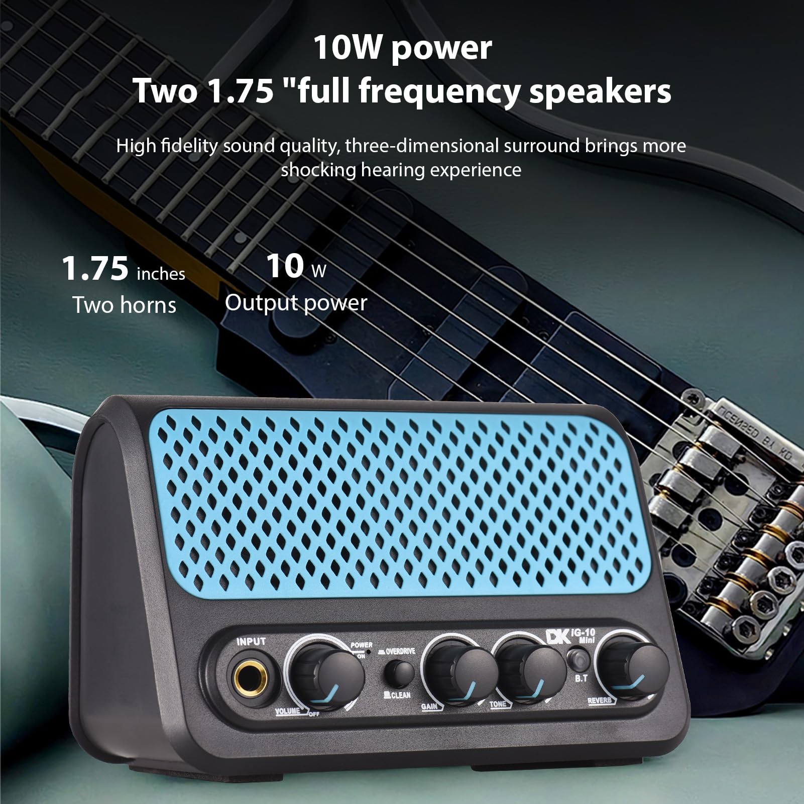 Piccolo amplificatore per chitarra elettrica portatile da 10 W, effetto riverbero pulito a 2 canali, tecnologia BT, altoparlante per chitarra con connessione per cuffie per