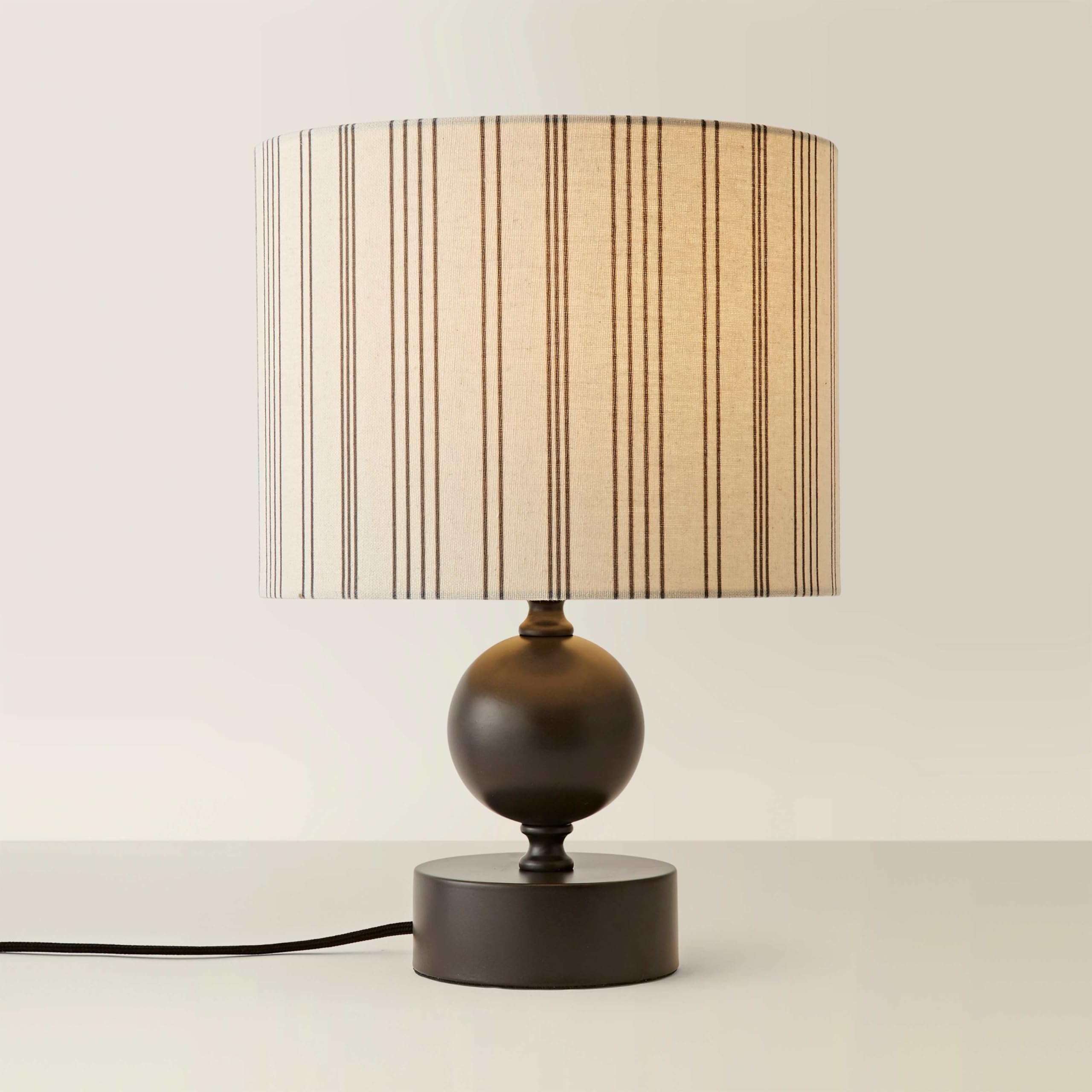 Valuelights Unisex Cream Anthony Candlestick Table Lamp W/ Linen Stripe Drum Lamp Shade In
