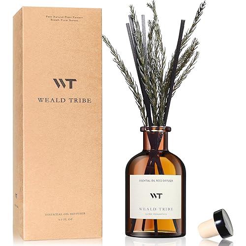 WEALD TRIBE Reed Diffuser Set for Bathroom Air Fresheners, Oil Diffuser Sticks with Flower | Balsam Fir Scent 4.0 fl oz Home Fragrance with Sticks Defusers | House Bedroom Office Shelf Decor