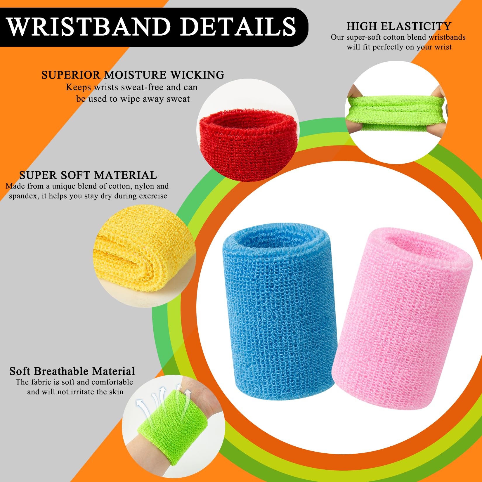 ONLYFU Neonschweißbänder, buntes Sport-Stirnband-Set für Damen und Herren, atmungsaktives Frottee, athletische Schweißbänder für Basketball, Tennis, Laufen, Yoga, 78 Stück, mehrfarbig