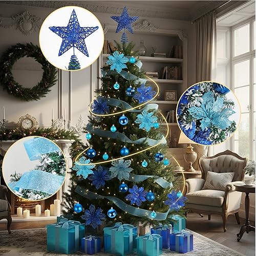 Miniatura 3 de Skylety Juego de 104 decoraciones para árbol de Navidad, adornos colgantes inastillables para árbol de Navidad, decoración de estrella para árbol de