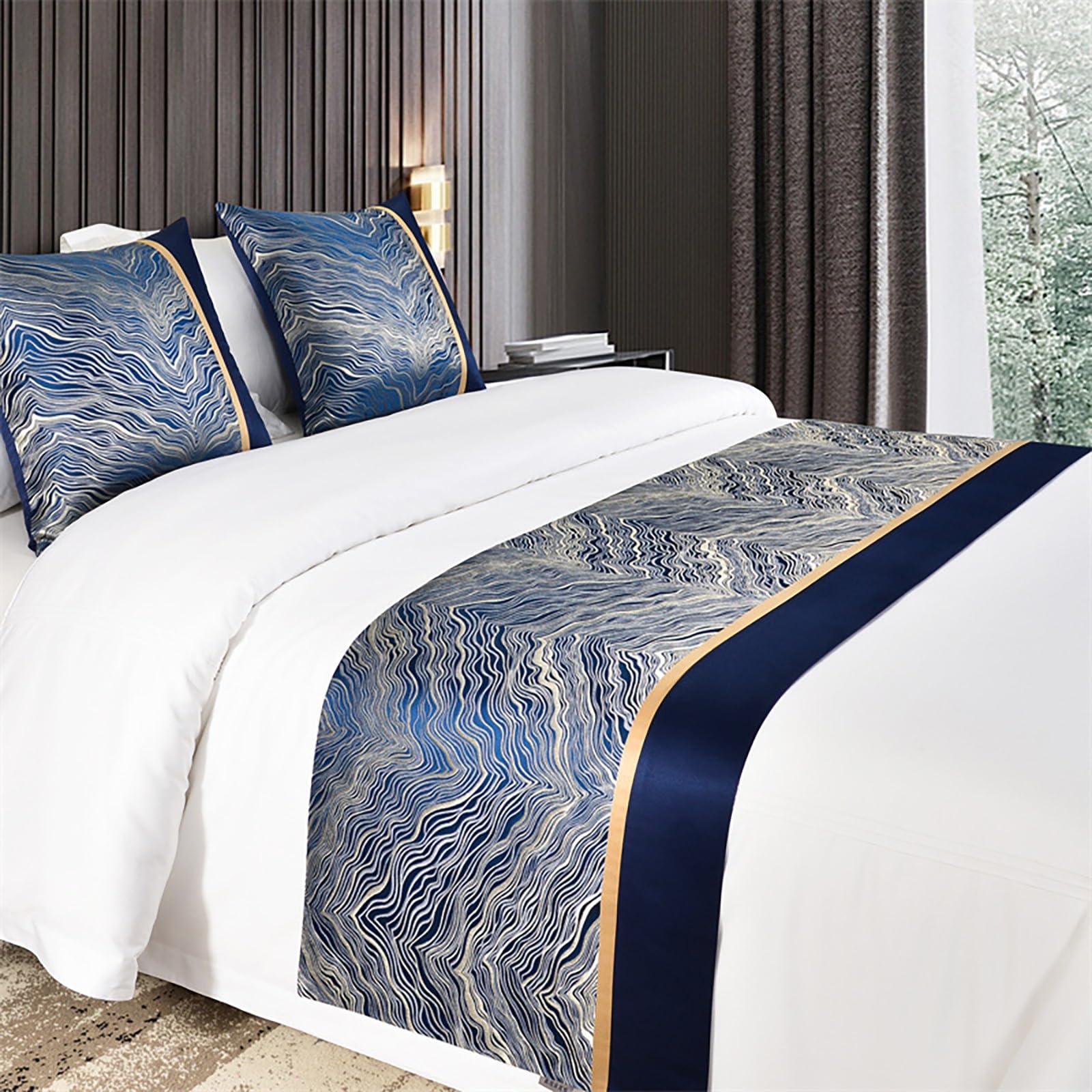 VNVFJKLO bed runner, Bed Runner Mountains Rivers Jacquard Theme Of Foot For, Luxurious End Scarves Bedding Towel Decor Protection Bedspread For Hotel Home Scarf(Blue,50 * 240cm for 180cm Bed)