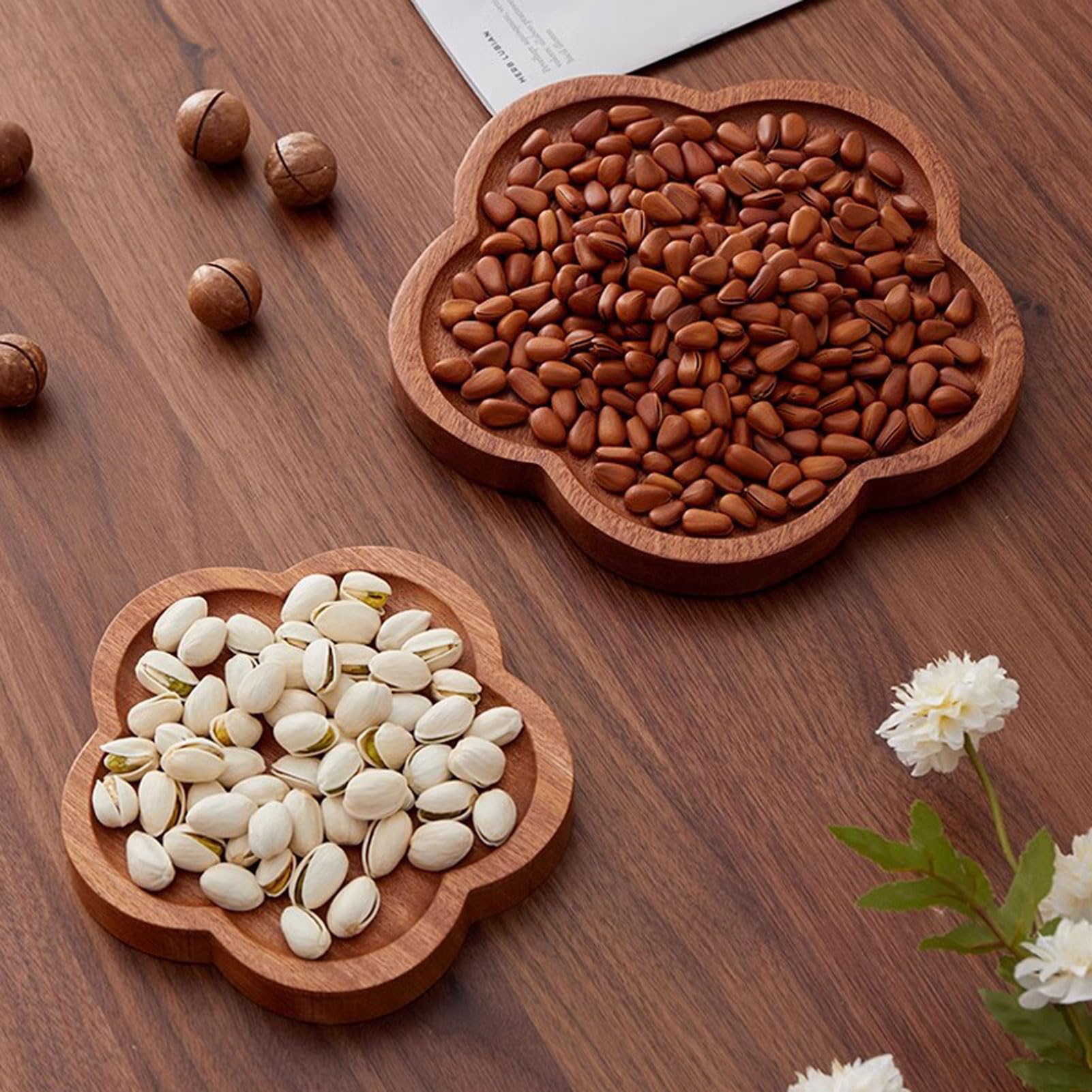 HUHJYUGE Bandeja de Madera, Bandeja de Cocina, Bandejas para Servir Comida, Bandeja Madera Decorativa Rectangular/Redonda, Bandeja para Desayuno, Té, Mesa de Café (Rectangular/40x25x2cm)