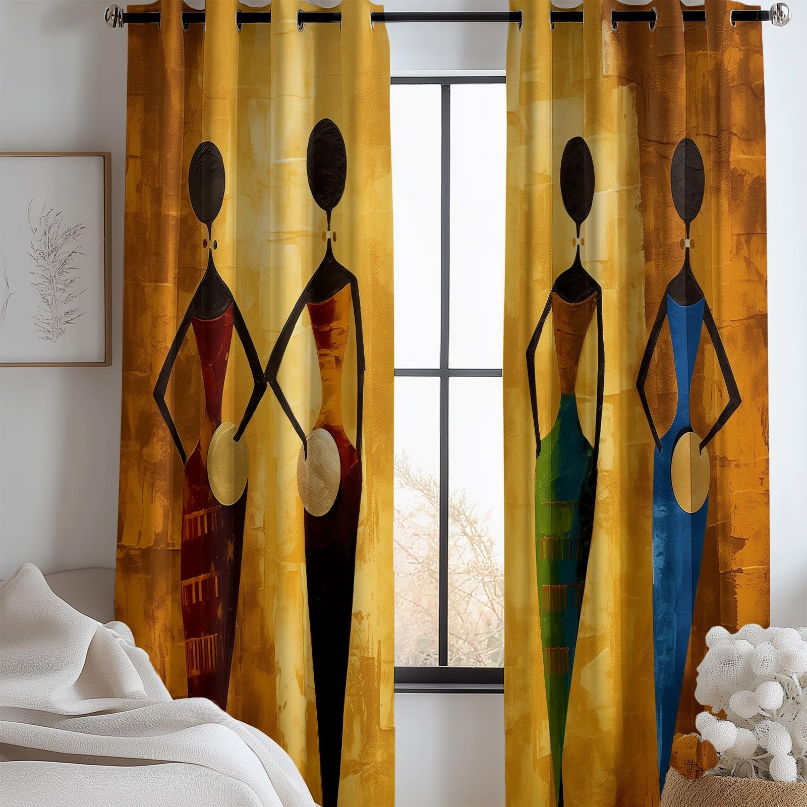 Tende Oscuranti per Interni 2 Pezzi 140x260 cm (LxA), Africa Donna Astratta Tenda Coprente per Soggiorno, Termiche Isolanti Oro Tendaggi per Interno Finestra per Salotto Cucina