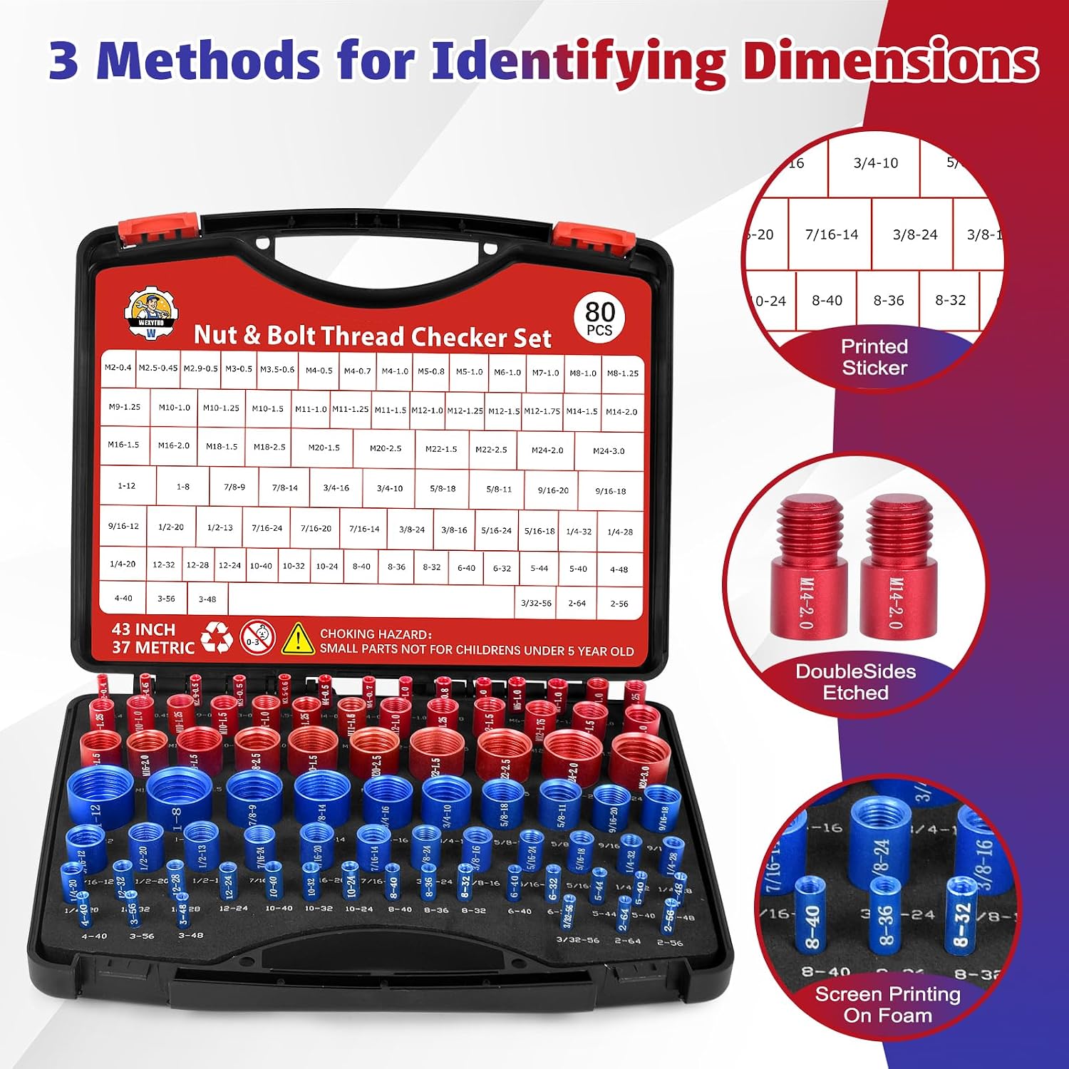 80 Pcs Nut and Bolt Thread Checker Set with 43 Inch and 37 Metric Thread Gauge Ideal for Tight Spaces Includes SAE and Metric Sizes Perfect for Bolt Thread Checker and Nut and Bolt Checker Set