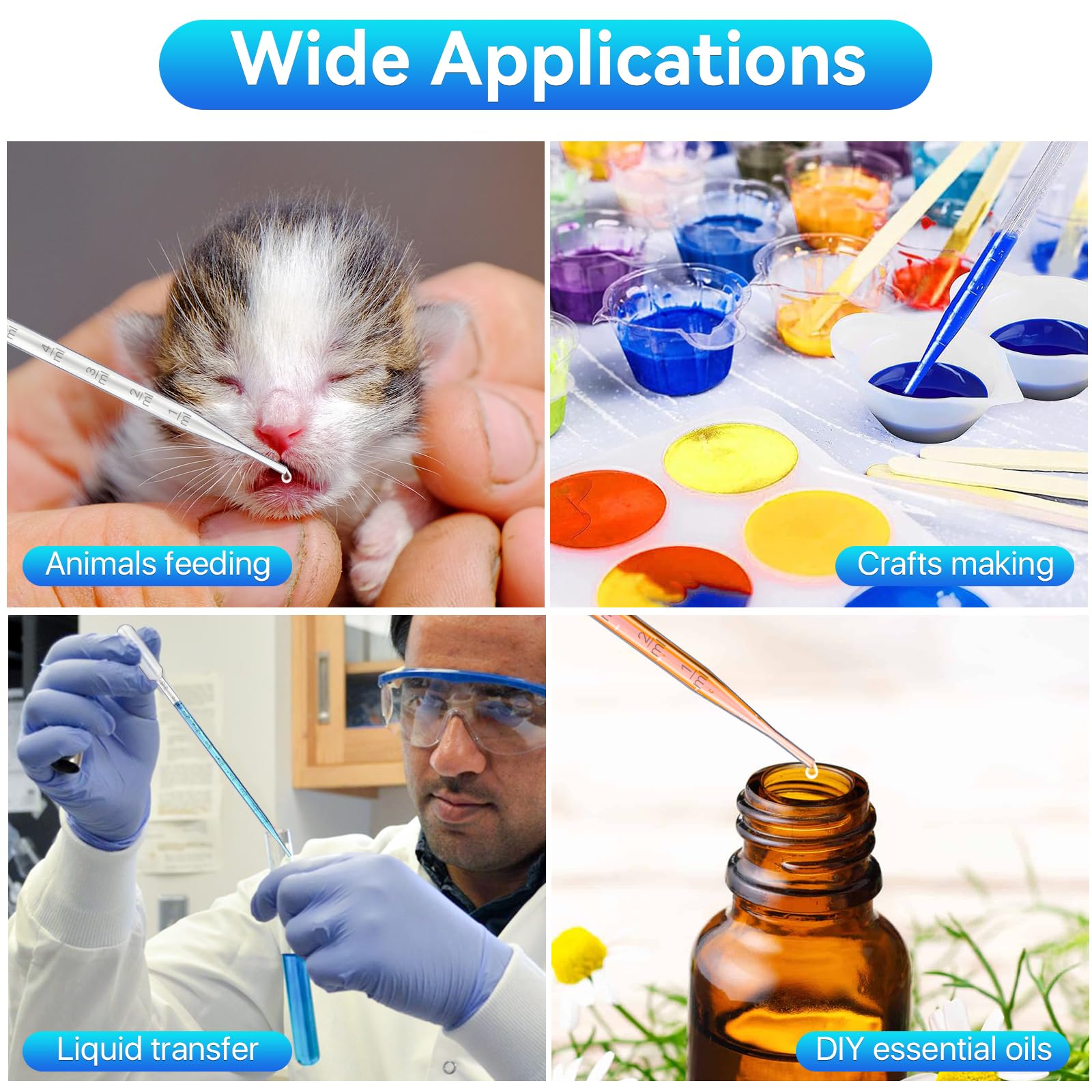 100 pipetas cuentagotas de 10 ml, pipetas de transferencia de plástico de 30 cm de largo, pipetas graduadas transparentes para transferir esenciales, aceites, perfumes, pinturas, laboratorio