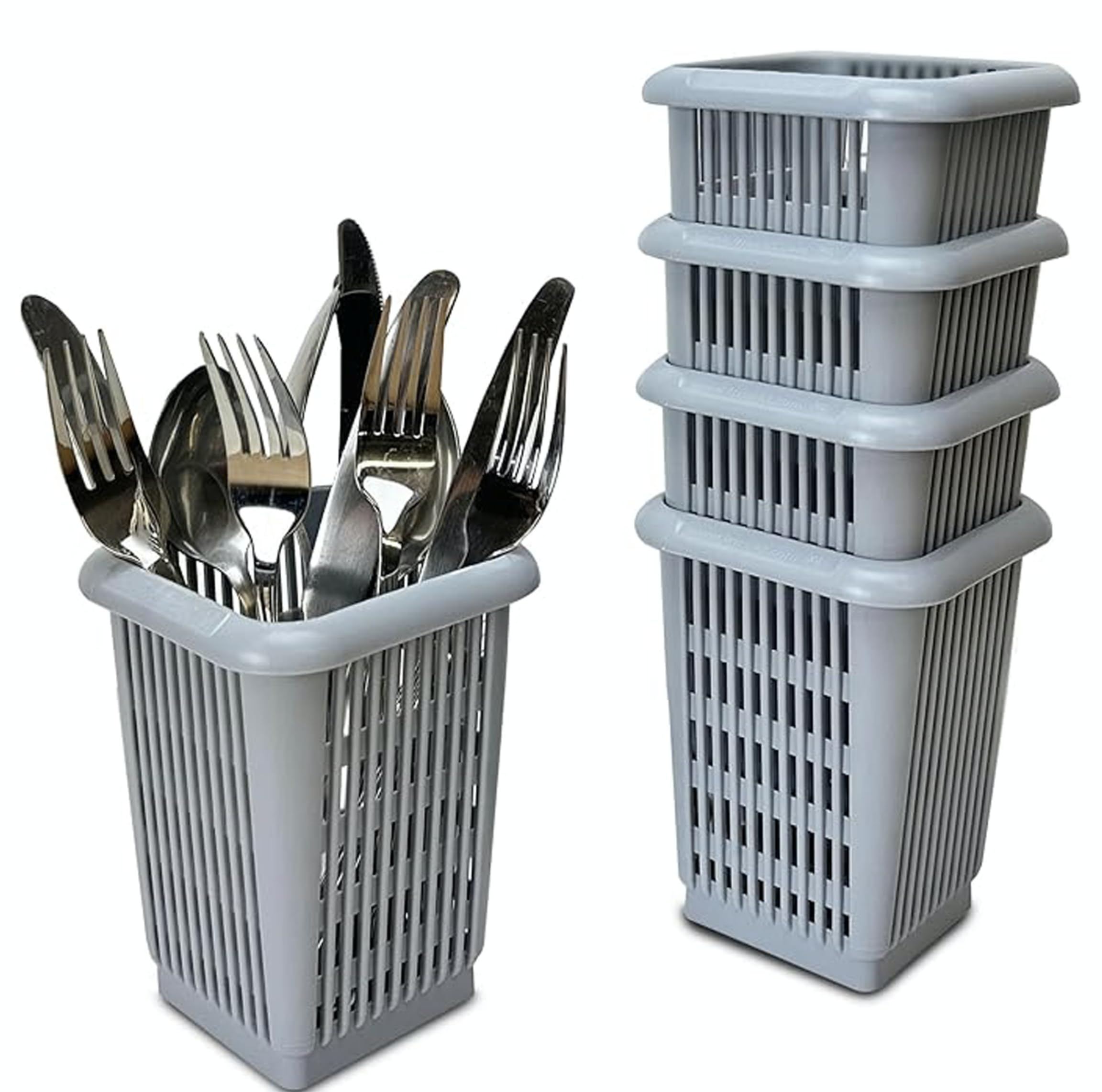 Caterbox Grey Commercial Dishwasher Cutlery Baskets, Premium Solutions For Efficient Cleaning (Single (4-Pack))