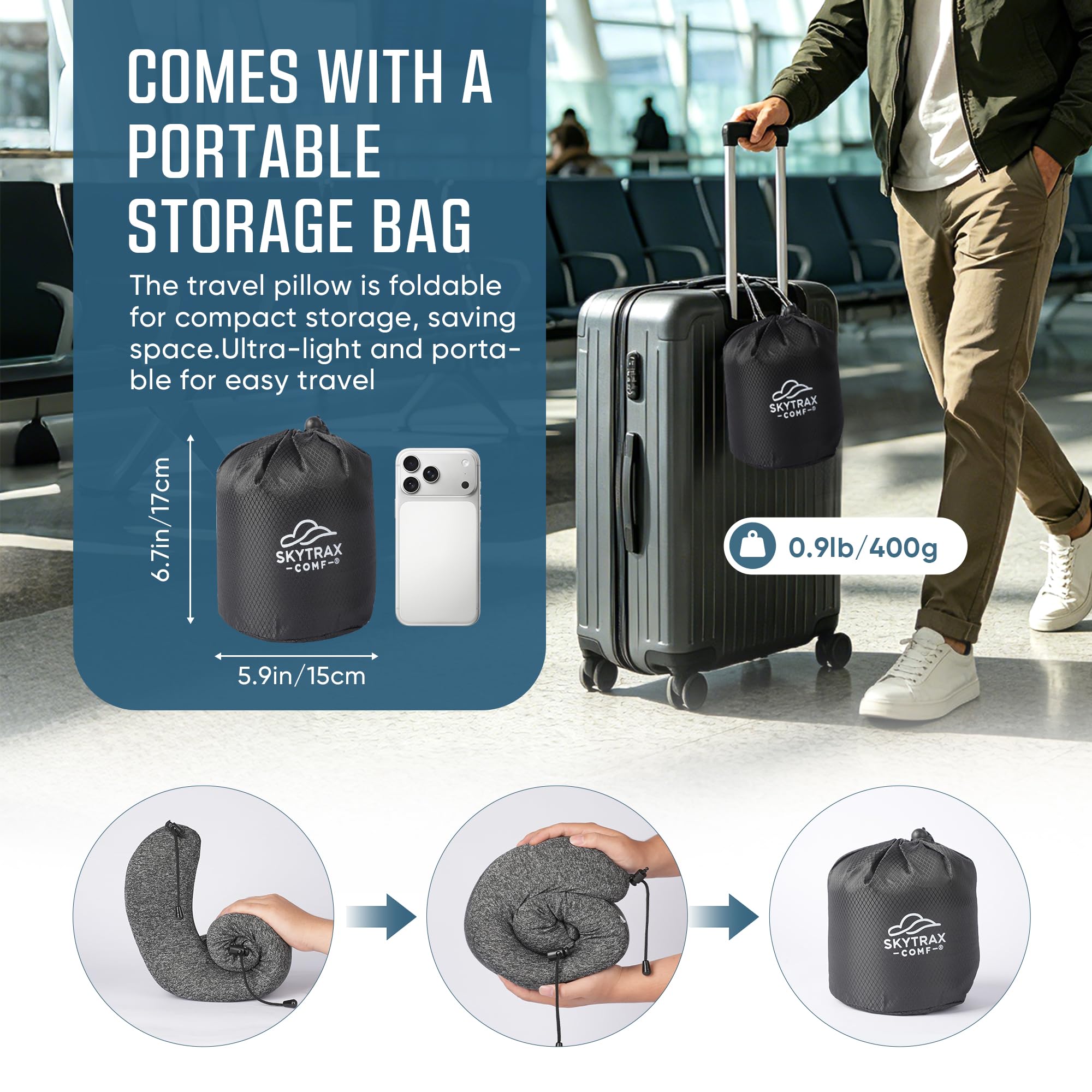 SkytraxComf® Almohada de viaje con capucha para privacidad en vuelos largos 7